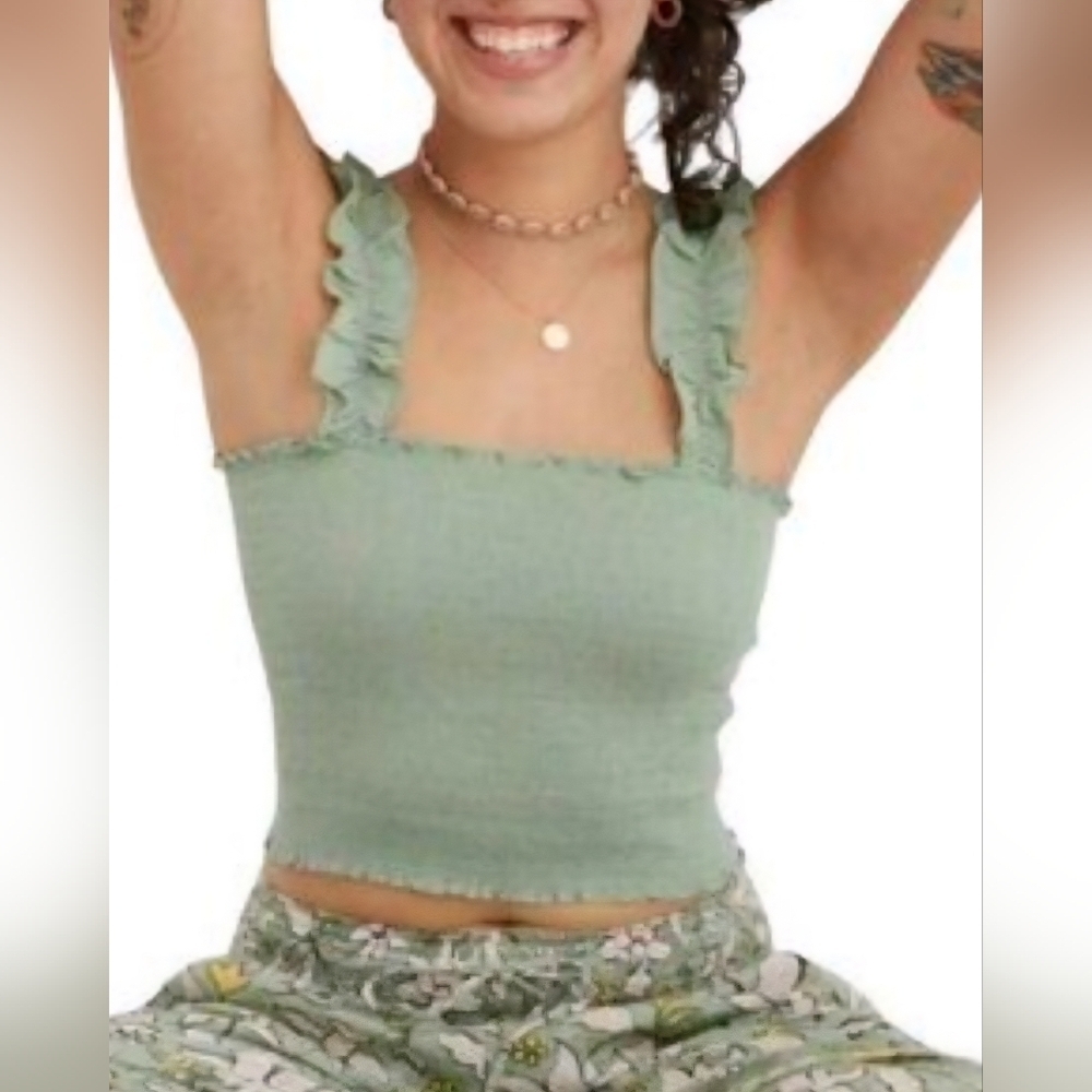 Aerie Jungle Thrills Smocked Tank Top Green NWT S